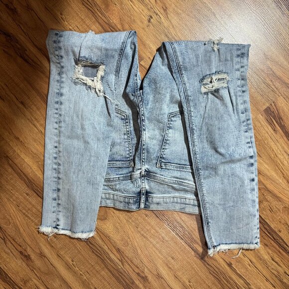 Express Jeans Women 0 Acid Wash Vintage Skinny High Waist Distressed Button Fly - Picture 2 of 3